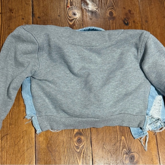 Tractr Denim distressed/Grey Fleece Hooded Jacket (remvble hoodie) Size S (4/5) - Picture 8 of 8